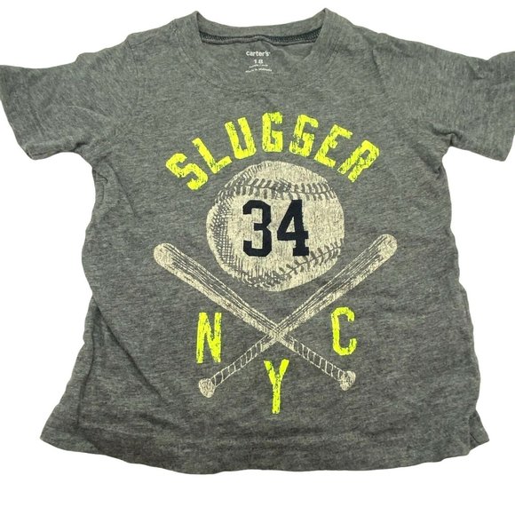 Carter's toddler boys short sleeve soft shirt-baseball-gray-size 18 months-guc - Picture 1 of 4